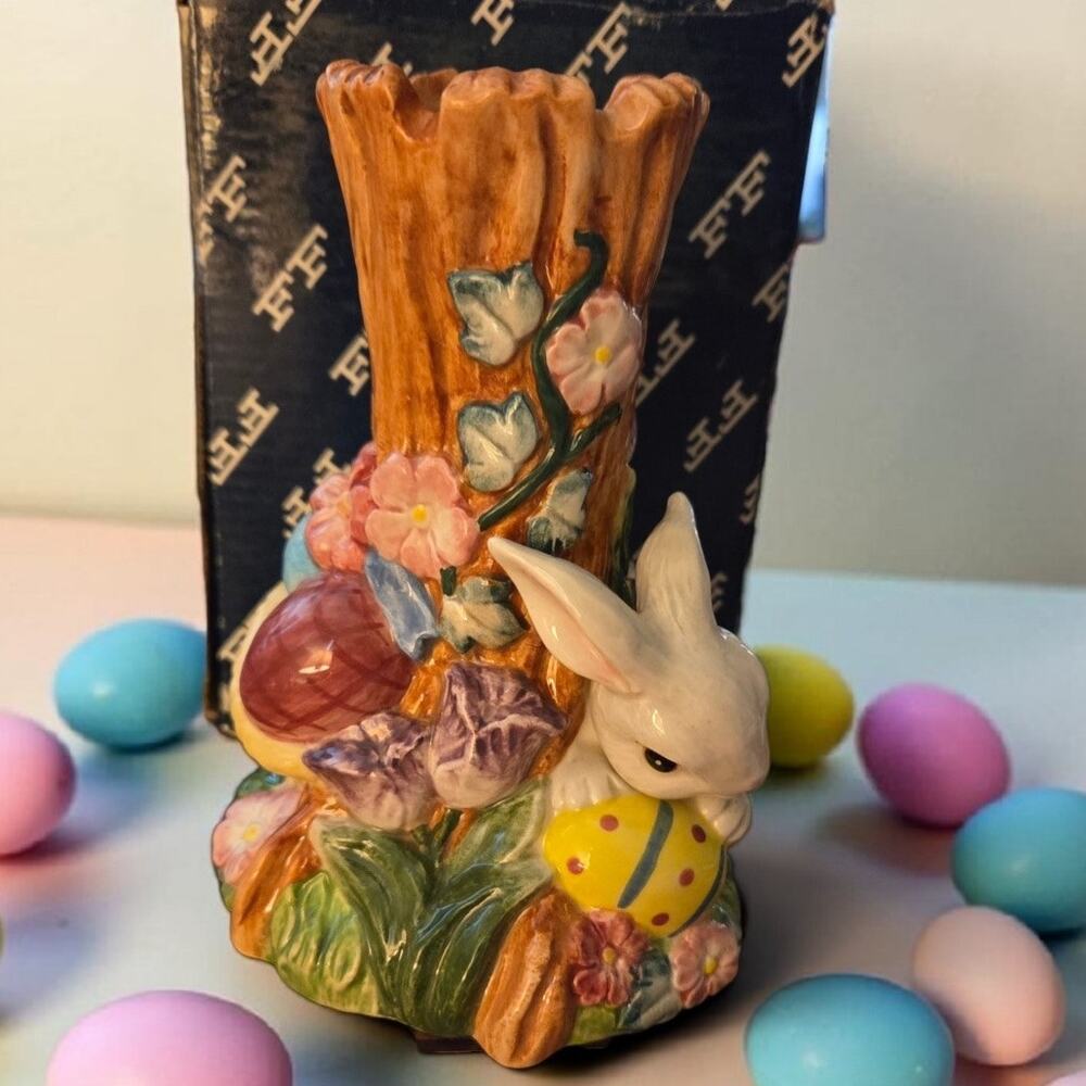 Fitz and Floyd Busy Bunnies Collection Bunny Vase in the Original Box EUC - Picture 4 of 8